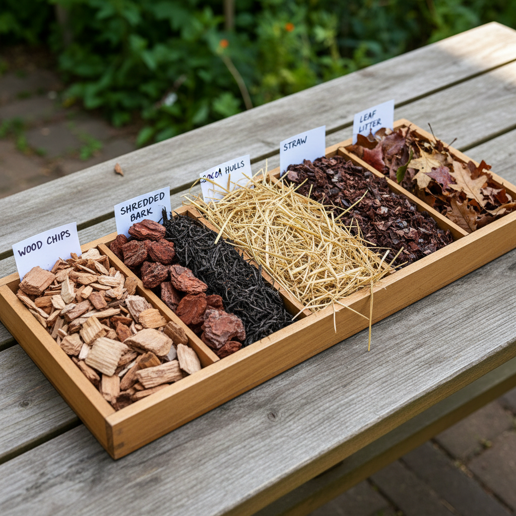 Various organic mulch samples side by side comparison