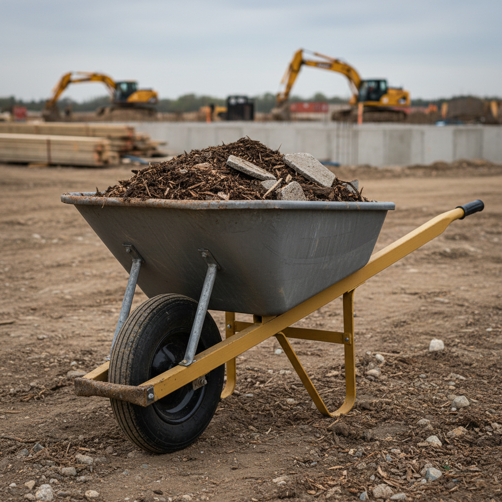 Heavy duty construction grade steel wheelbarrow