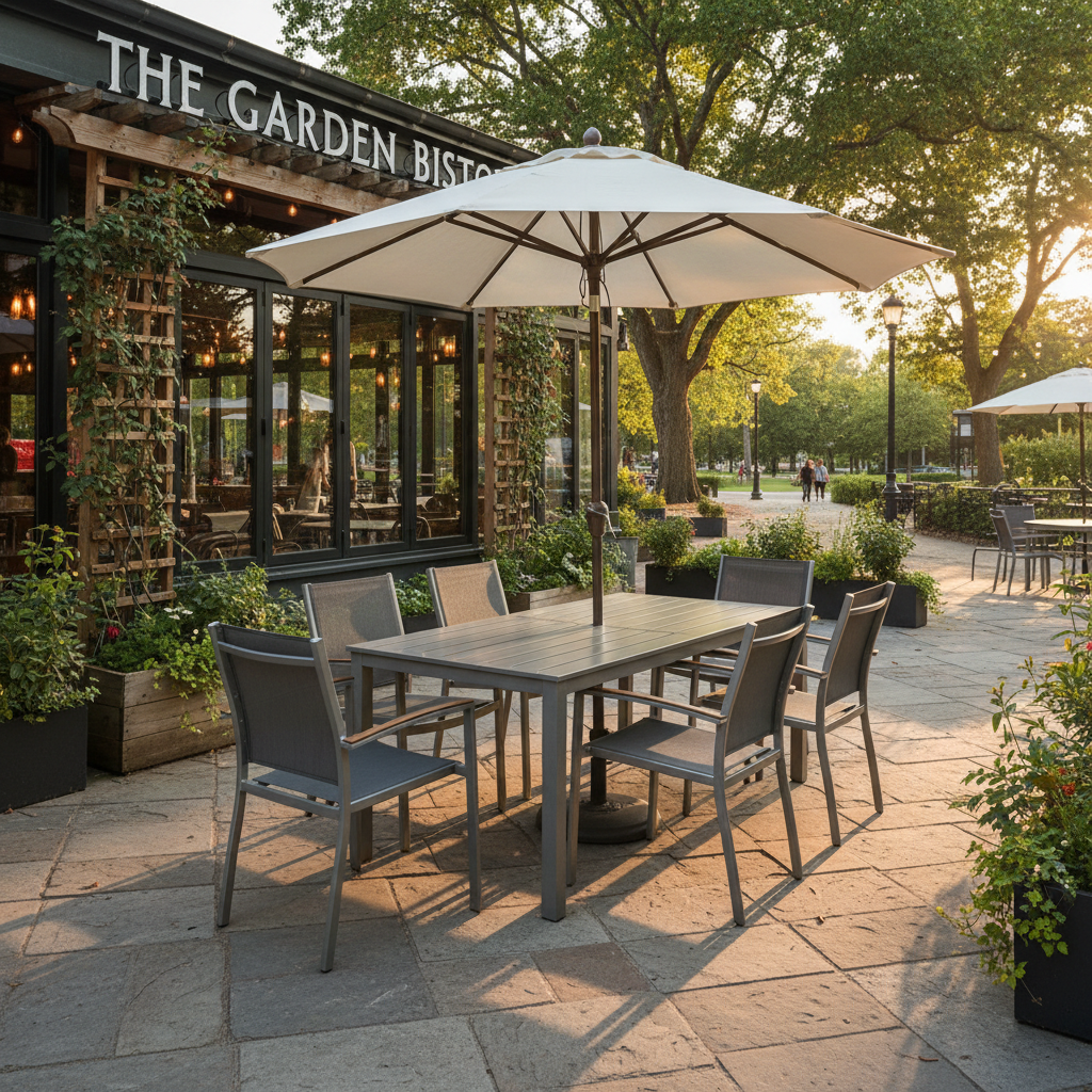 Commercial aluminum patio furniture set table and 6 chairs