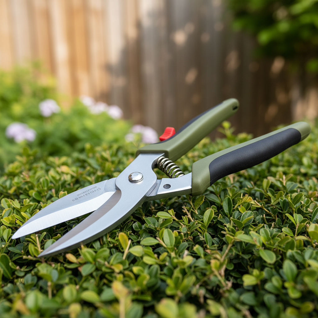 Bypass shrub shears close up sharp blades