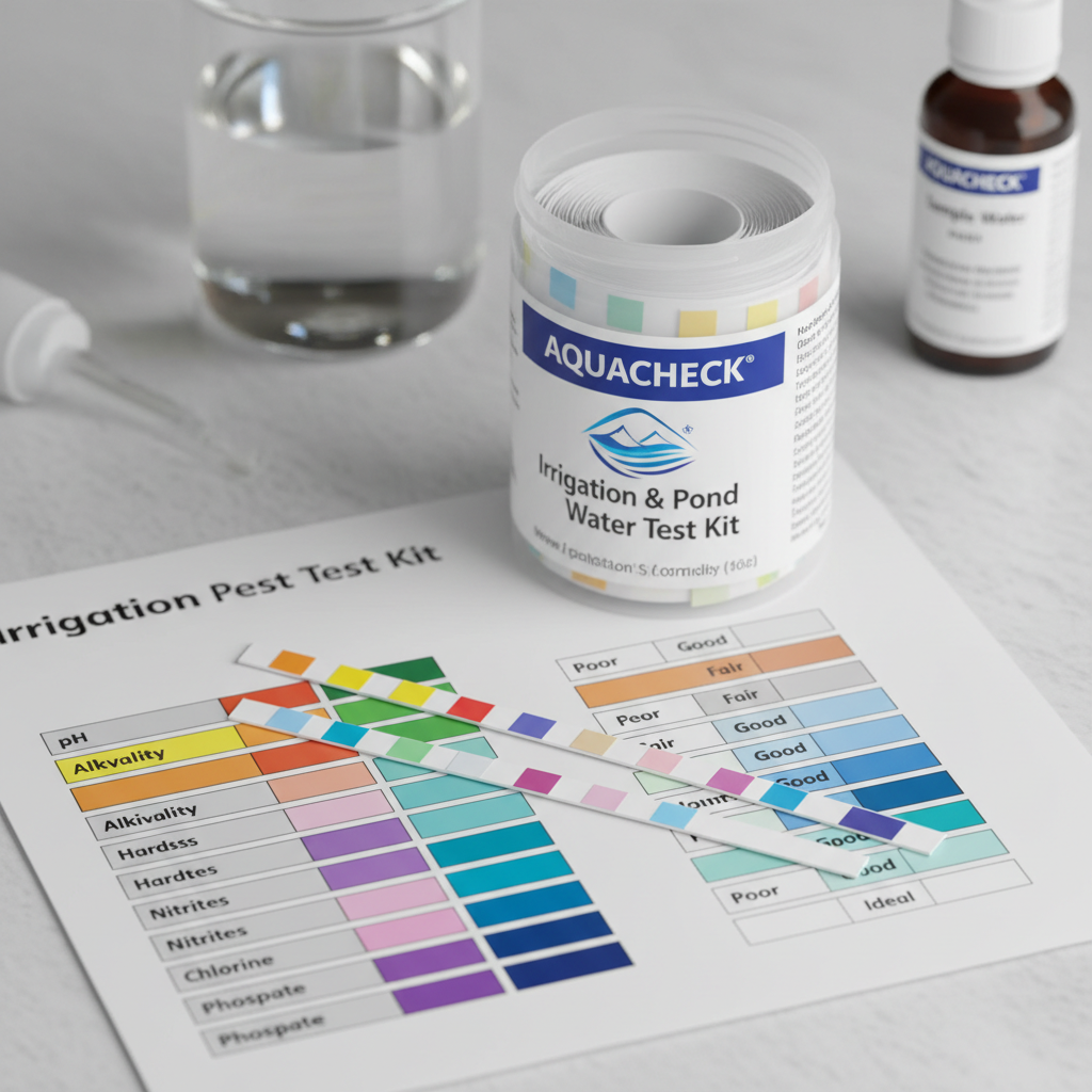 Colorful water testing strips with color comparison chart