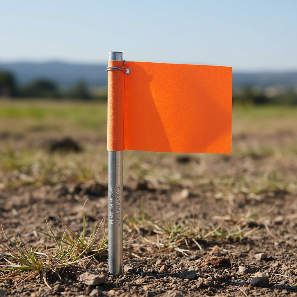 Orange flag surveyor marker pin land survey stake